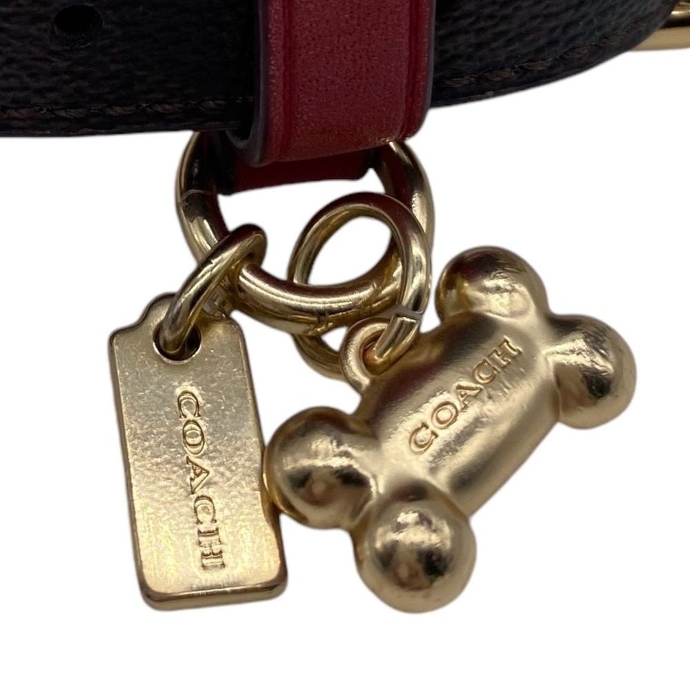 Coach Small Pet Collar Signature Canvas Brown Bold Red Leather Choker Designer - Picture 2 of 8